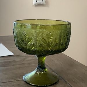 Vintage 1978 FTD Green Glass Oak Leaf Vase/Compote MCM